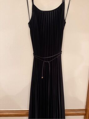 Sam Edelman Black Pleated Slip Dress with Waist Tie